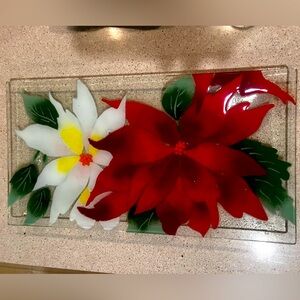 Stunning William McGrath Poinsettias ♥️ Fusion Art Glass Tray